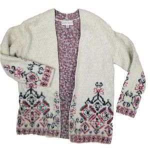 Knox Rose Long Sleeve Open Cardigan Fuzzy Red White Black Nordic Womens Sz Small